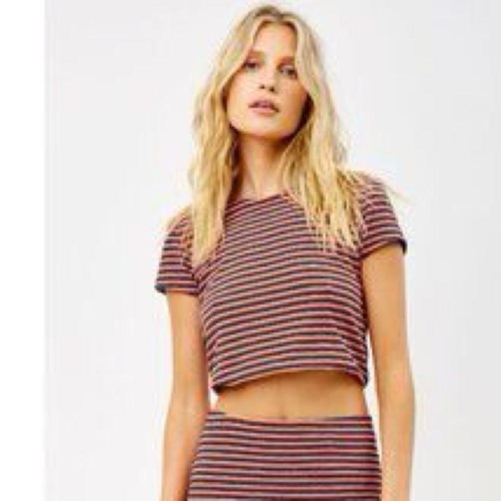 Frankie's Bikinis Red and Black Striped Top